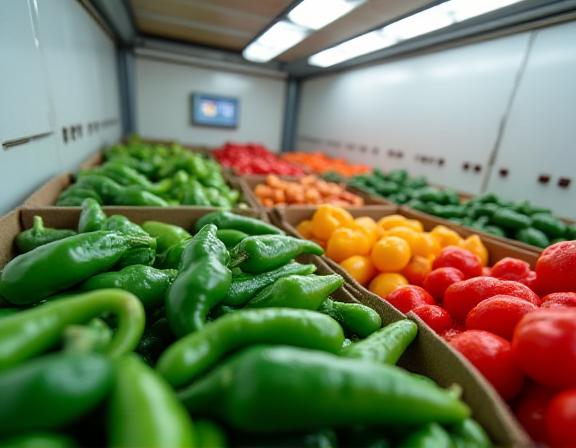 Temperature-controlled refrigerated truck loaded with fresh New Mexico produce